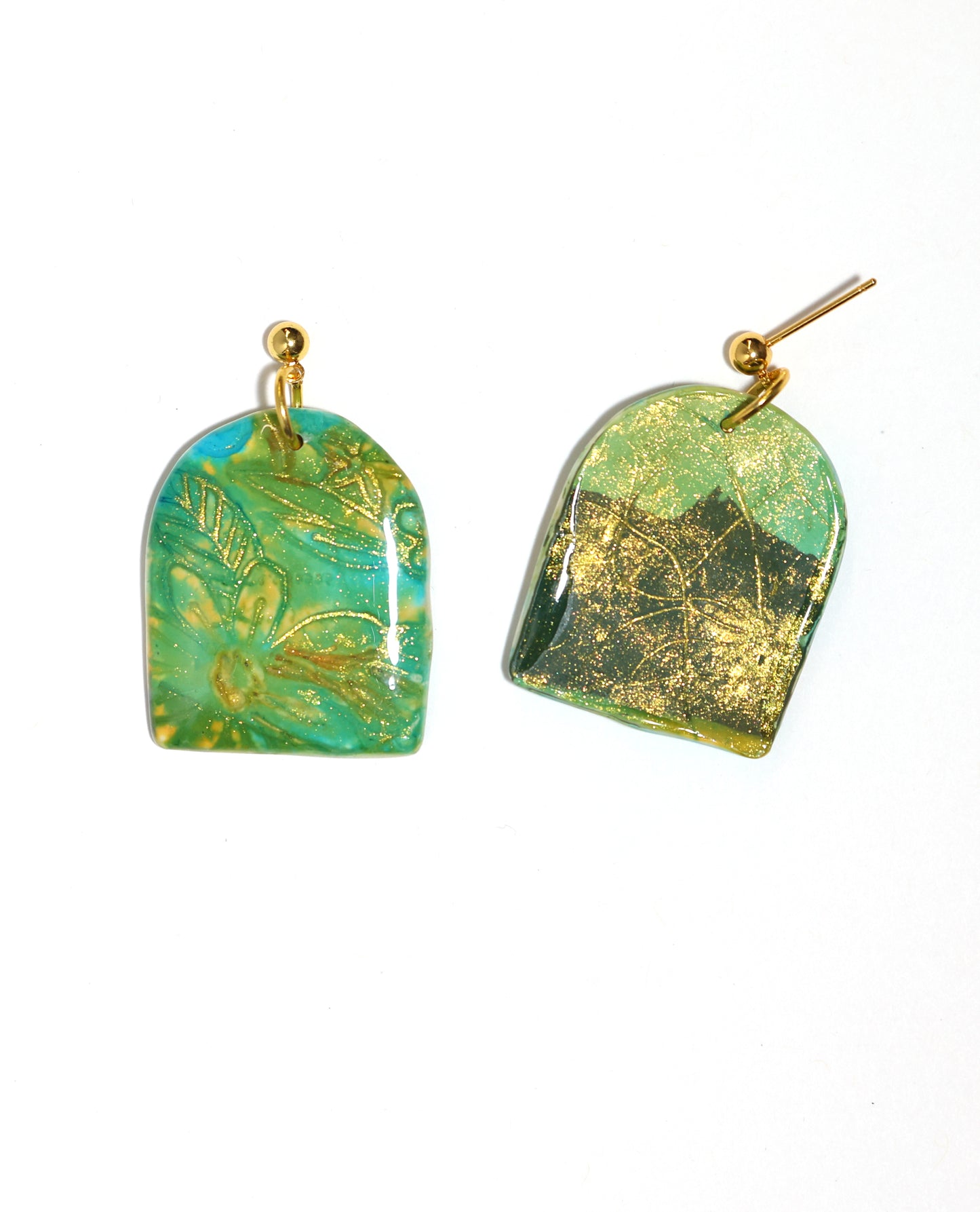 Bright Green Yellow Arch Dangle Post Earrings