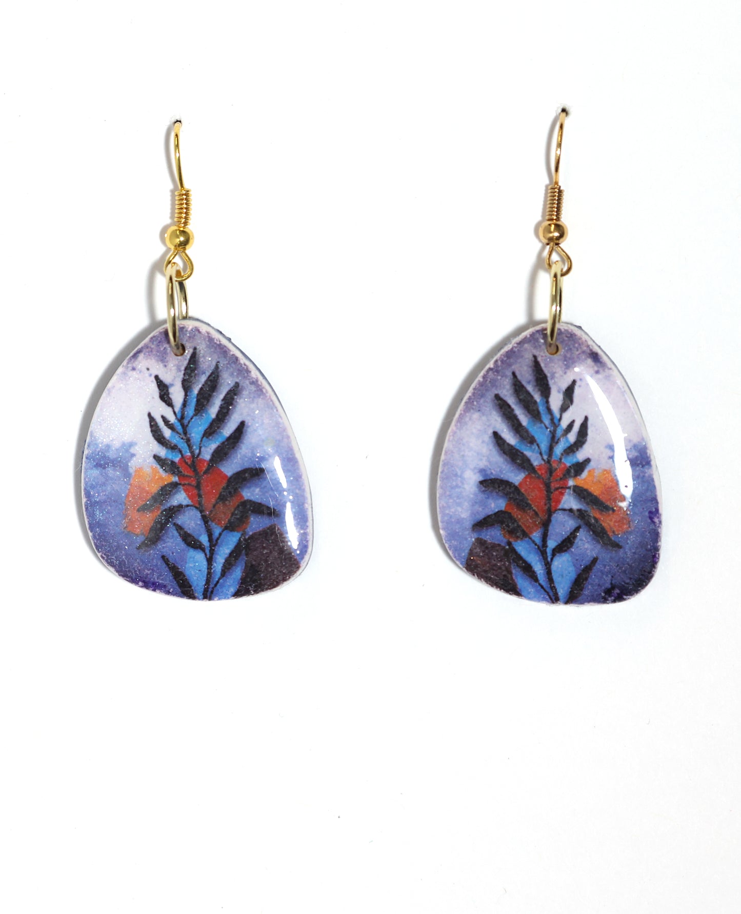 Blue Abstract Organic Shaped Dangle Earrings