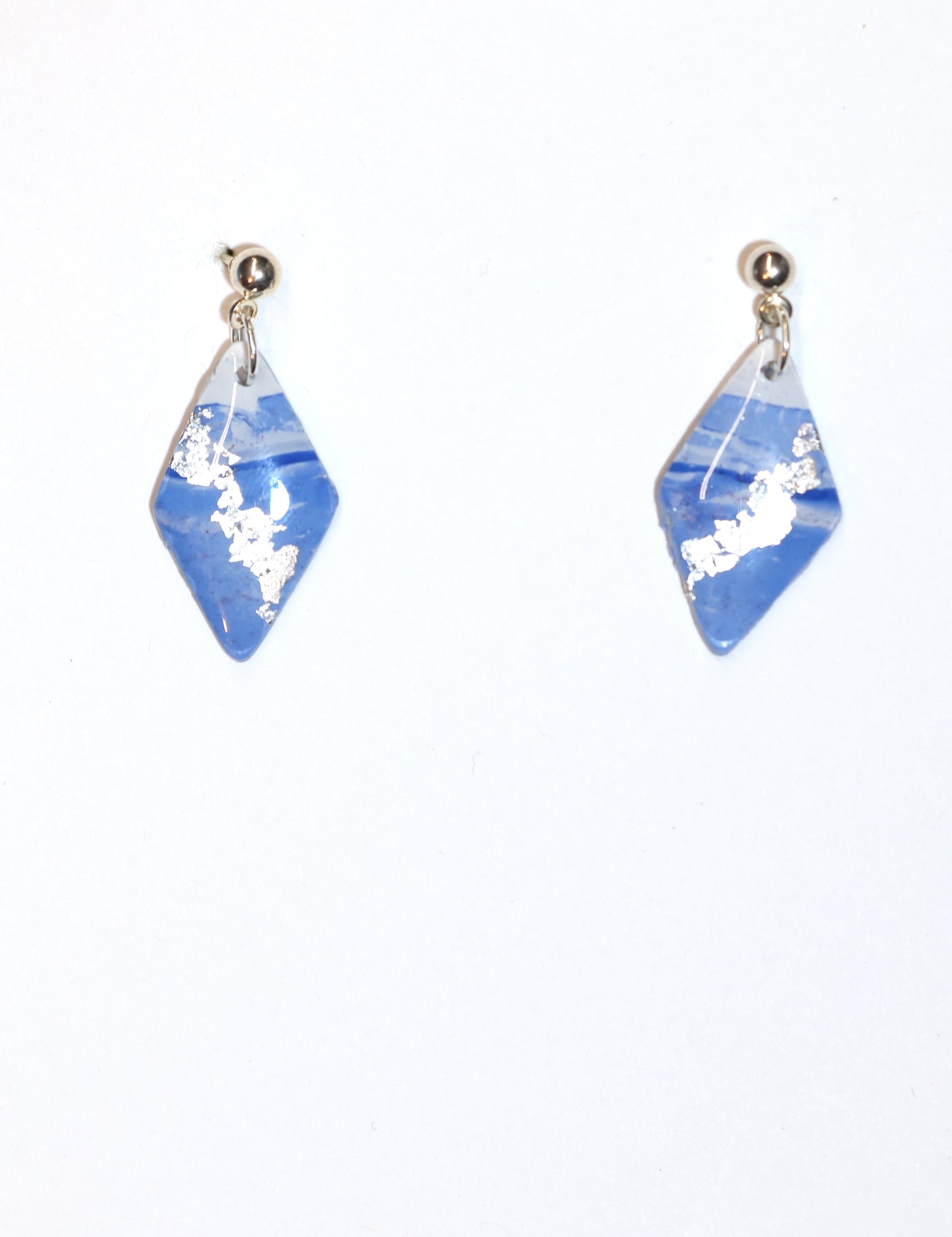 Blue & White Marble Style Earrings with Silver Accents