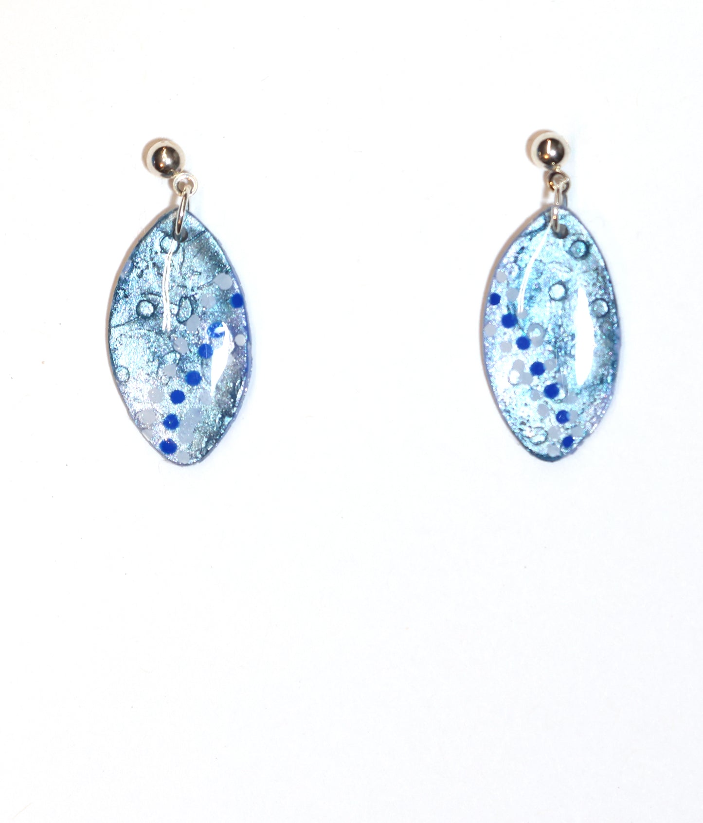 Blue Shiny Textured Drop Earrings