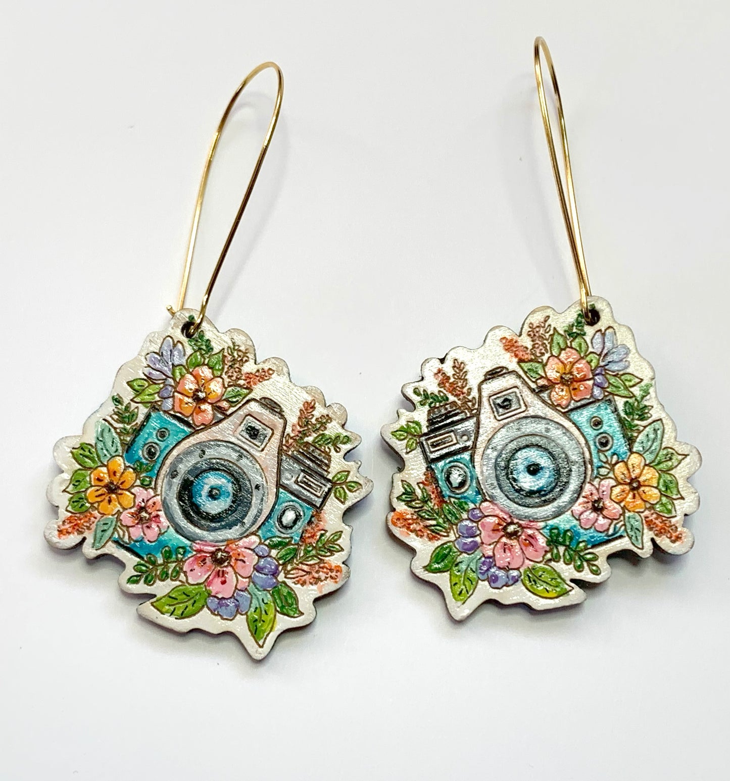 CAMERA EARRINGS - HAND PAINTED