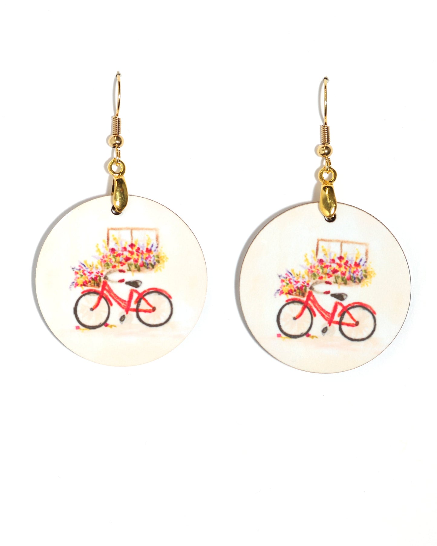 Watercolor Bicycle Dye Sublimation Wood Earrings