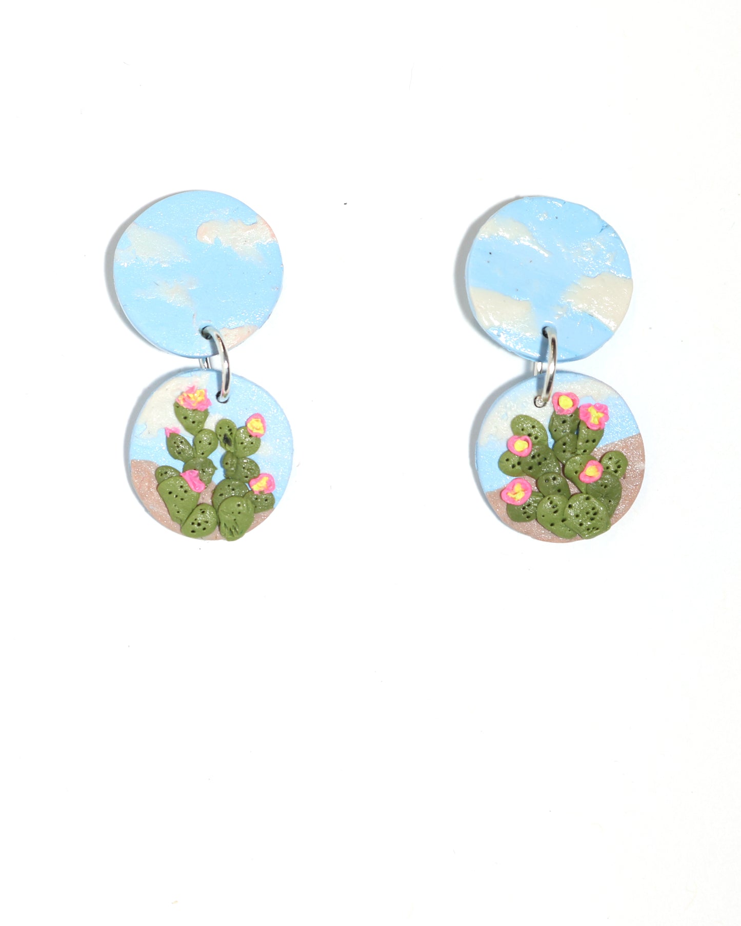 Prickly-Pear Cactus Earrings Round top