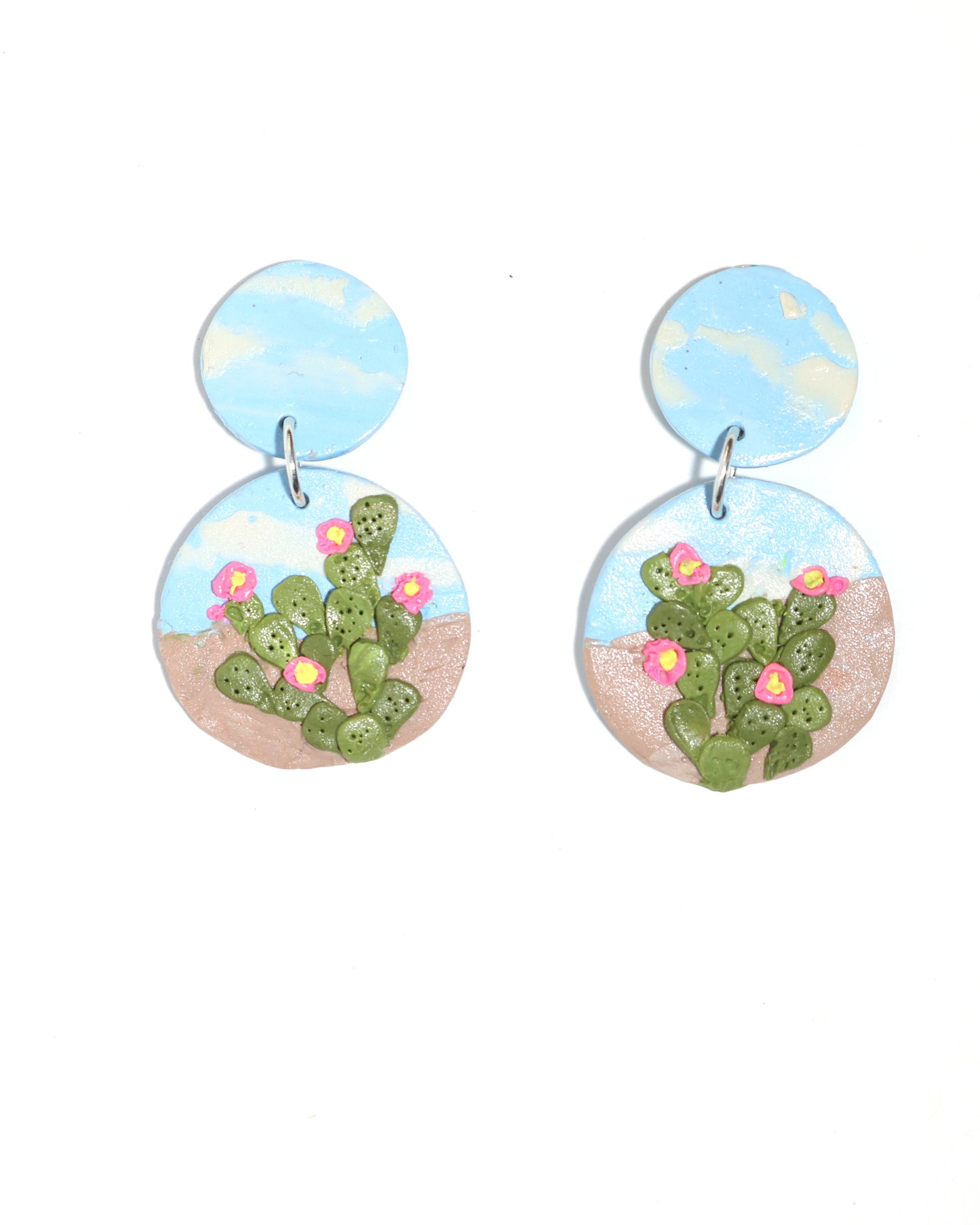 Large Round Prickly-Pear Cactus Earrings