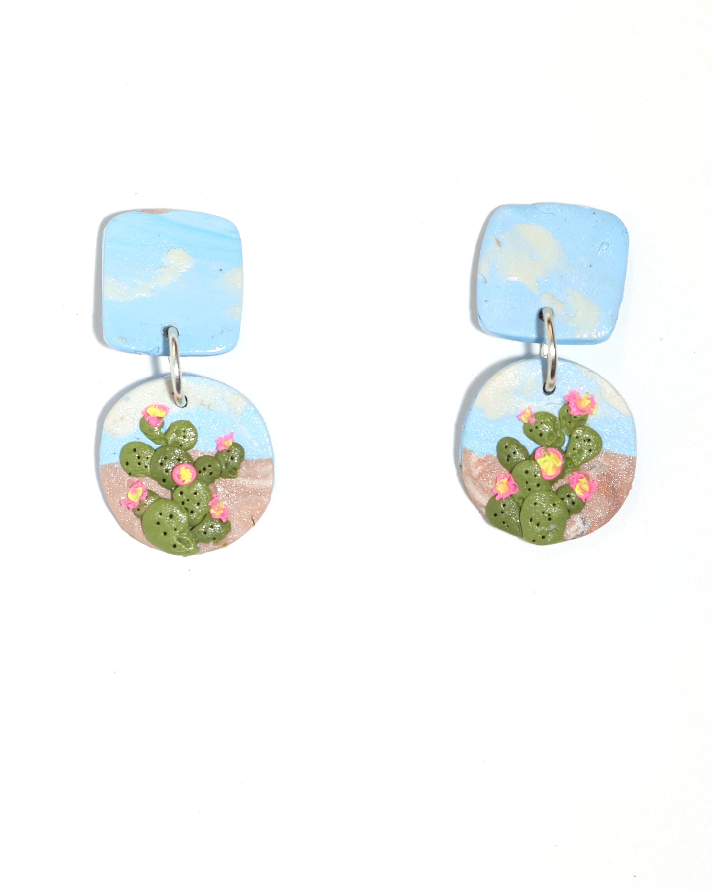 Prickly-Pear Cactus Earrings Round top