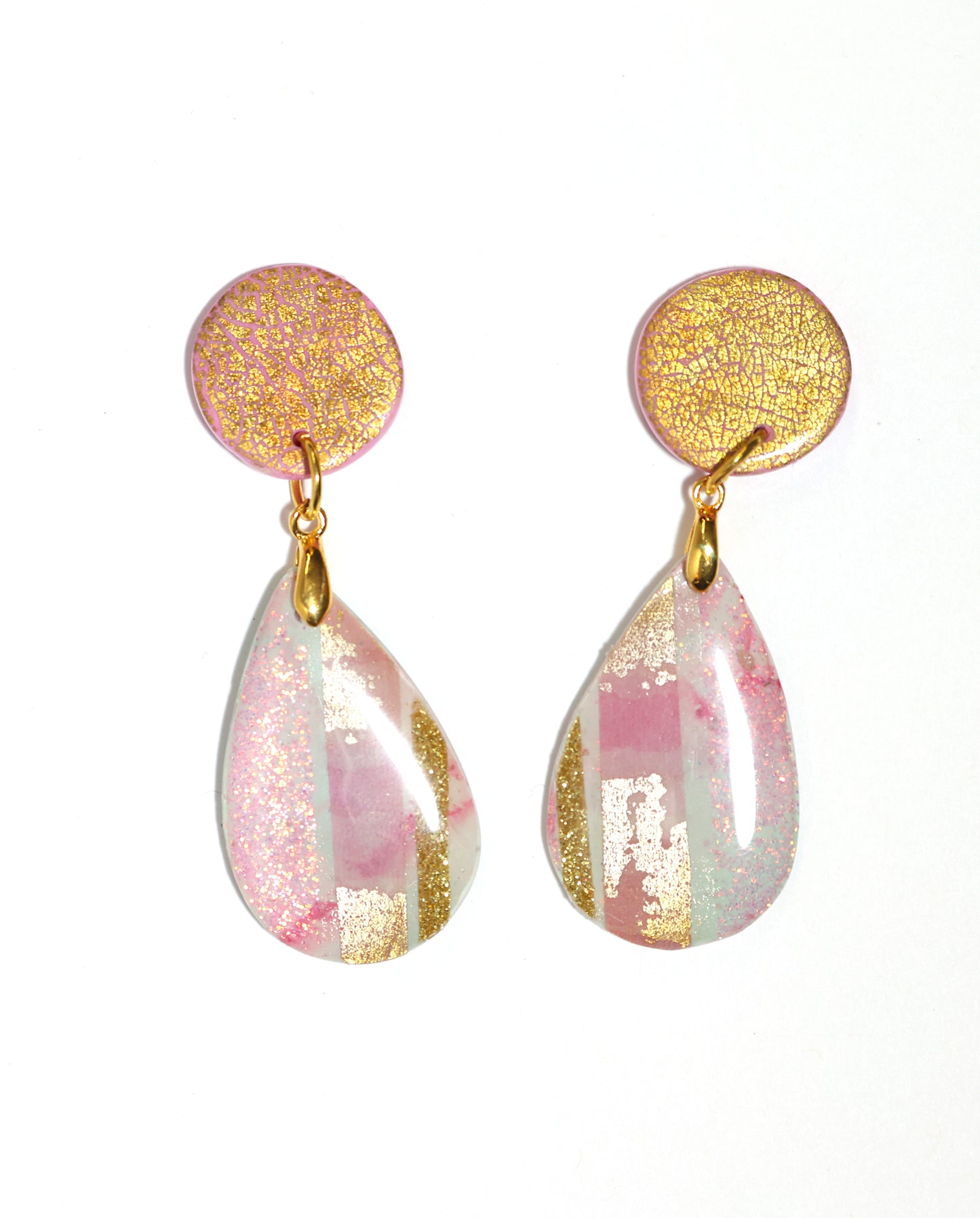 Pink & Gold Dangle Post earrings