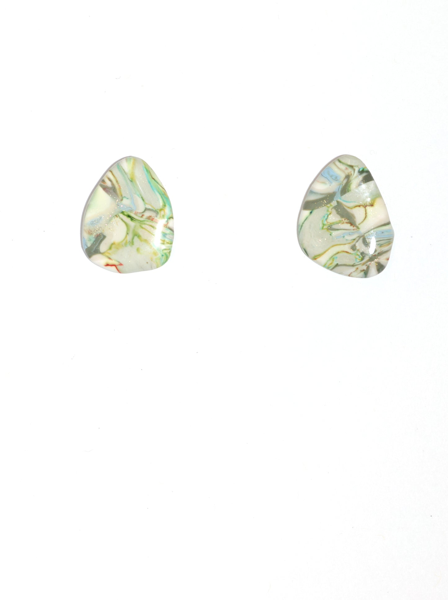 Marbled Green Yellow Small Post Earrings