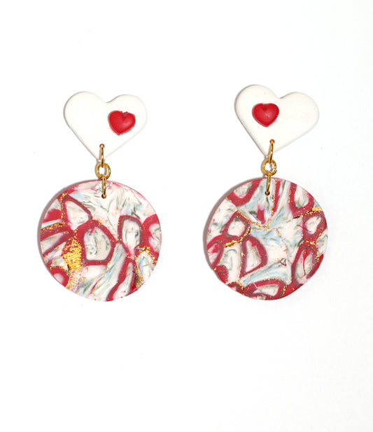 Valentine Cute Heart Dangle Earrings with white heart posts