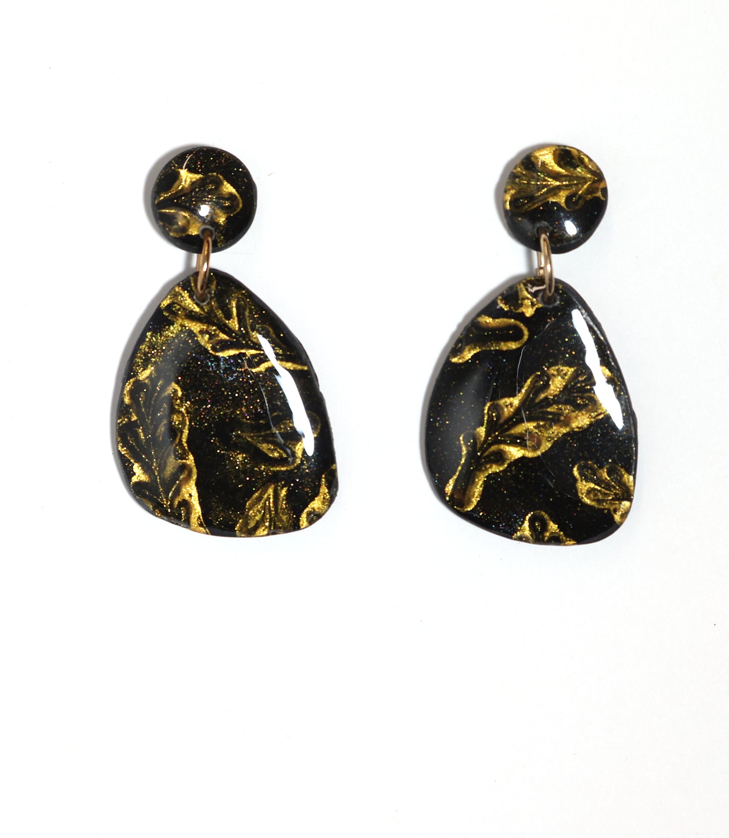 Black and Gold Dangle Post Earrings