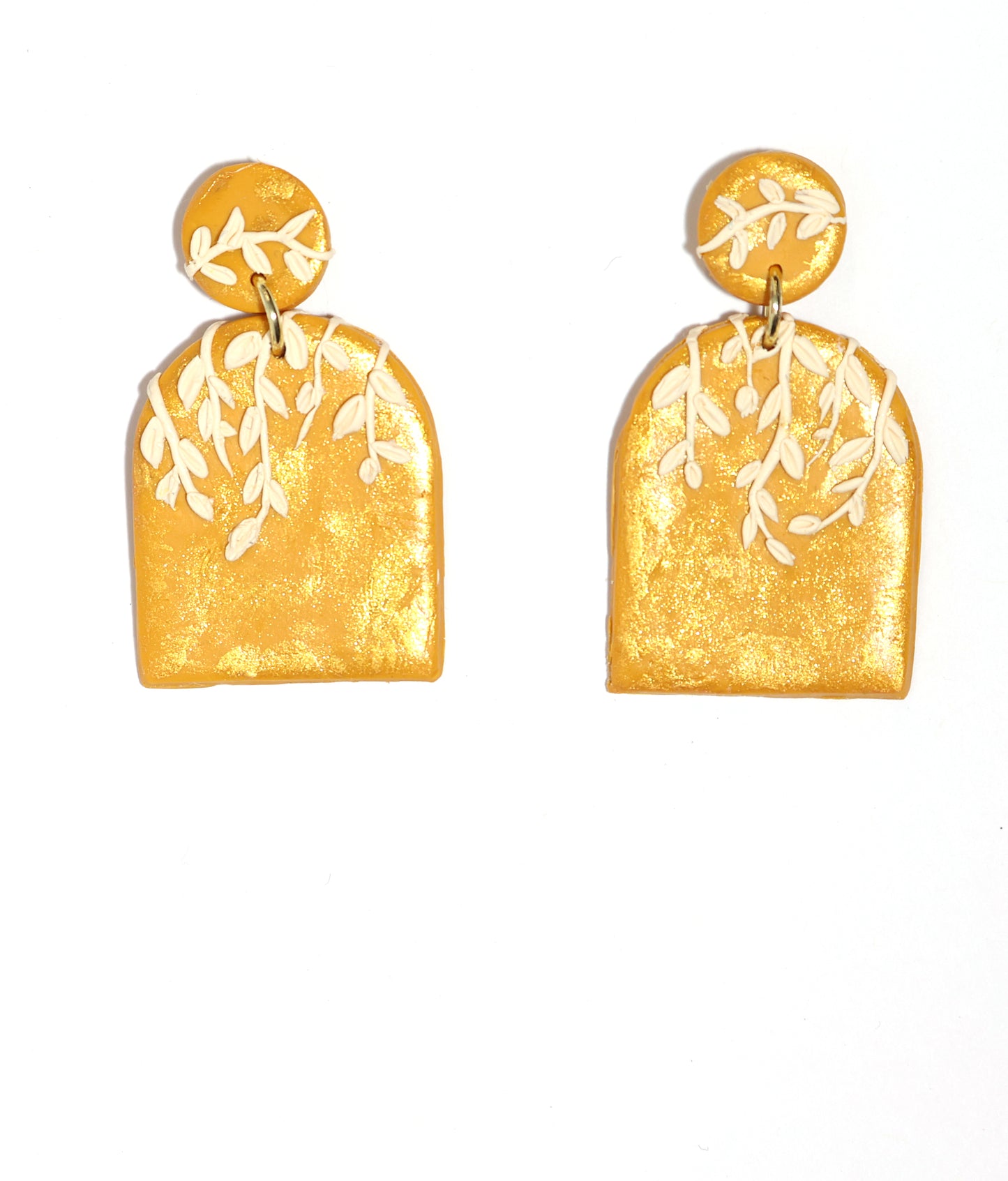 Arched Goldenrod and Cream Dangle Earrings