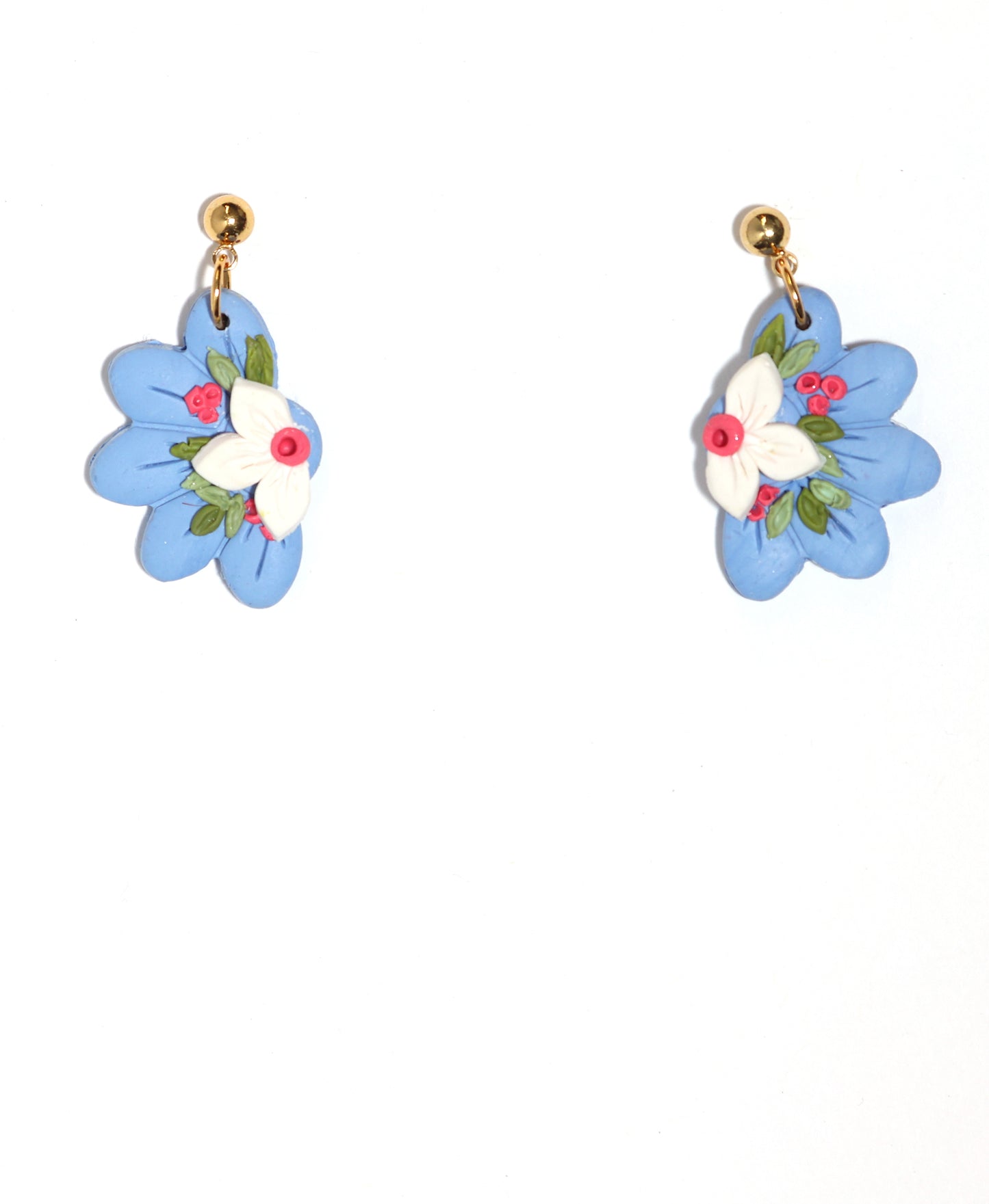 Blue Flower Post Dangle Earrings