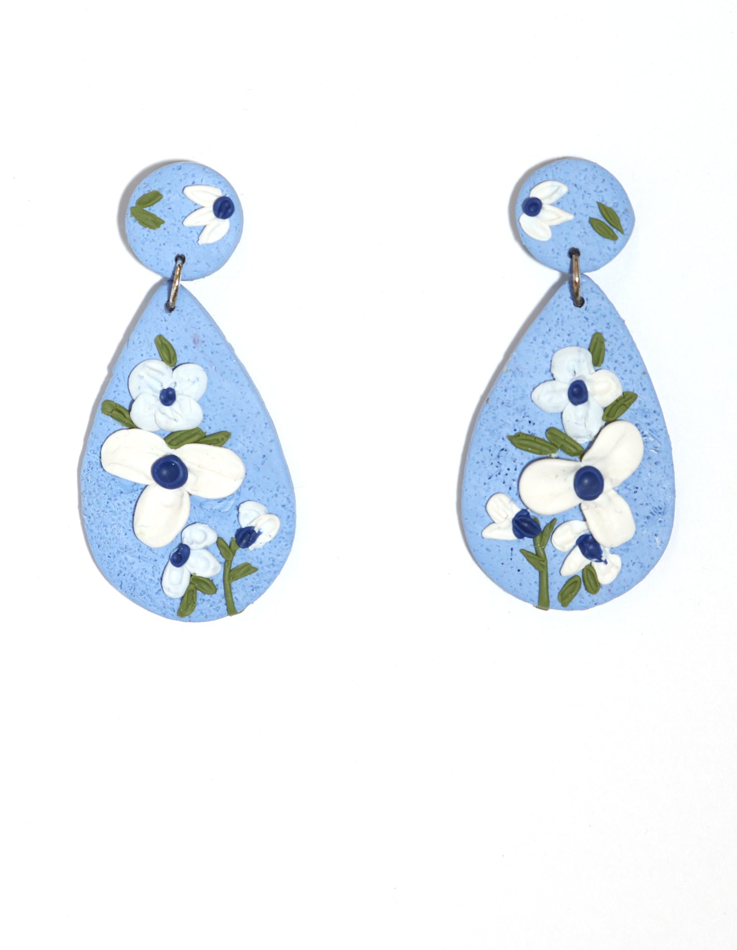 Blue Flower Teardrop post dangle earrings