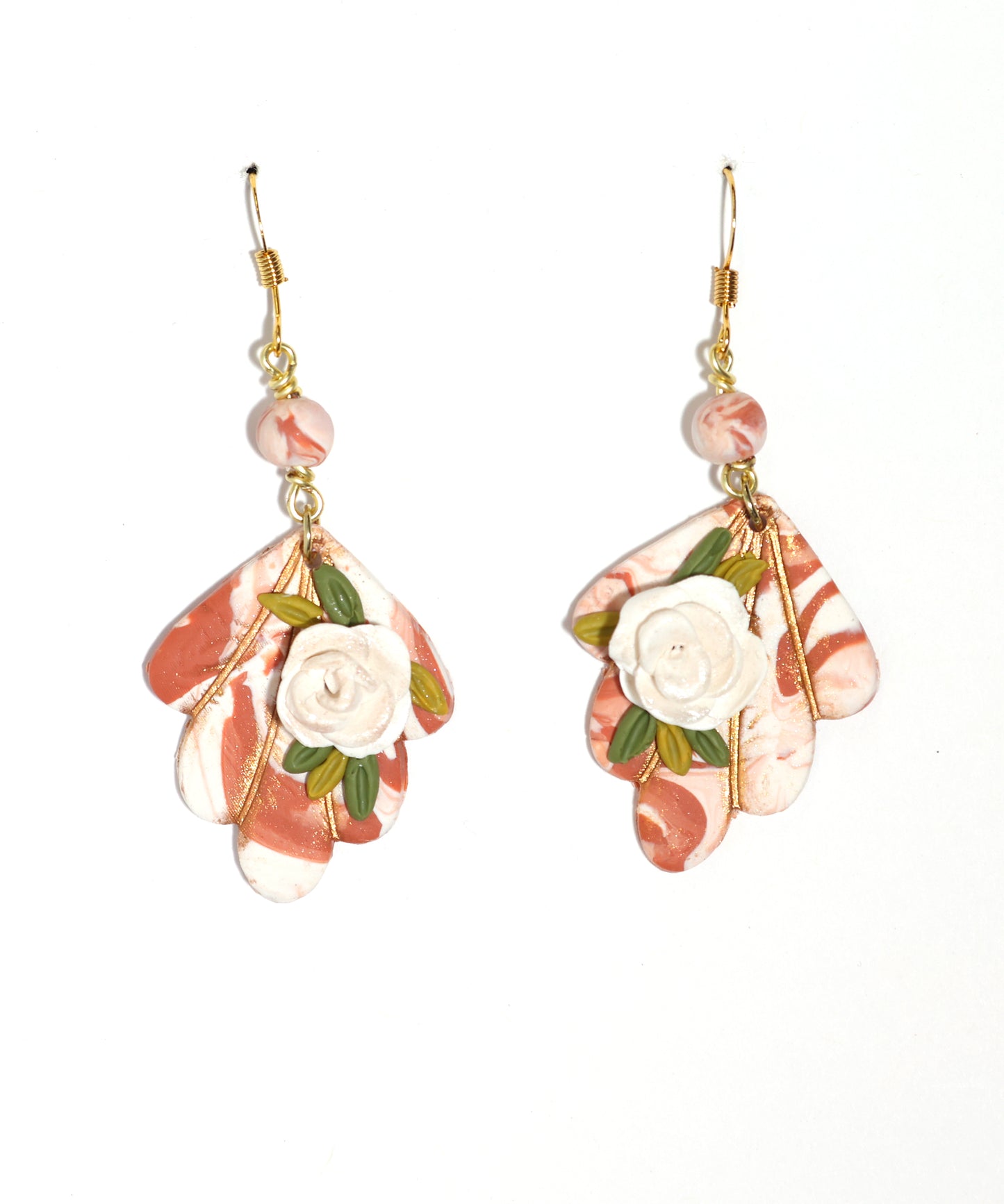 White Rose Fan Style Dangle Earrings