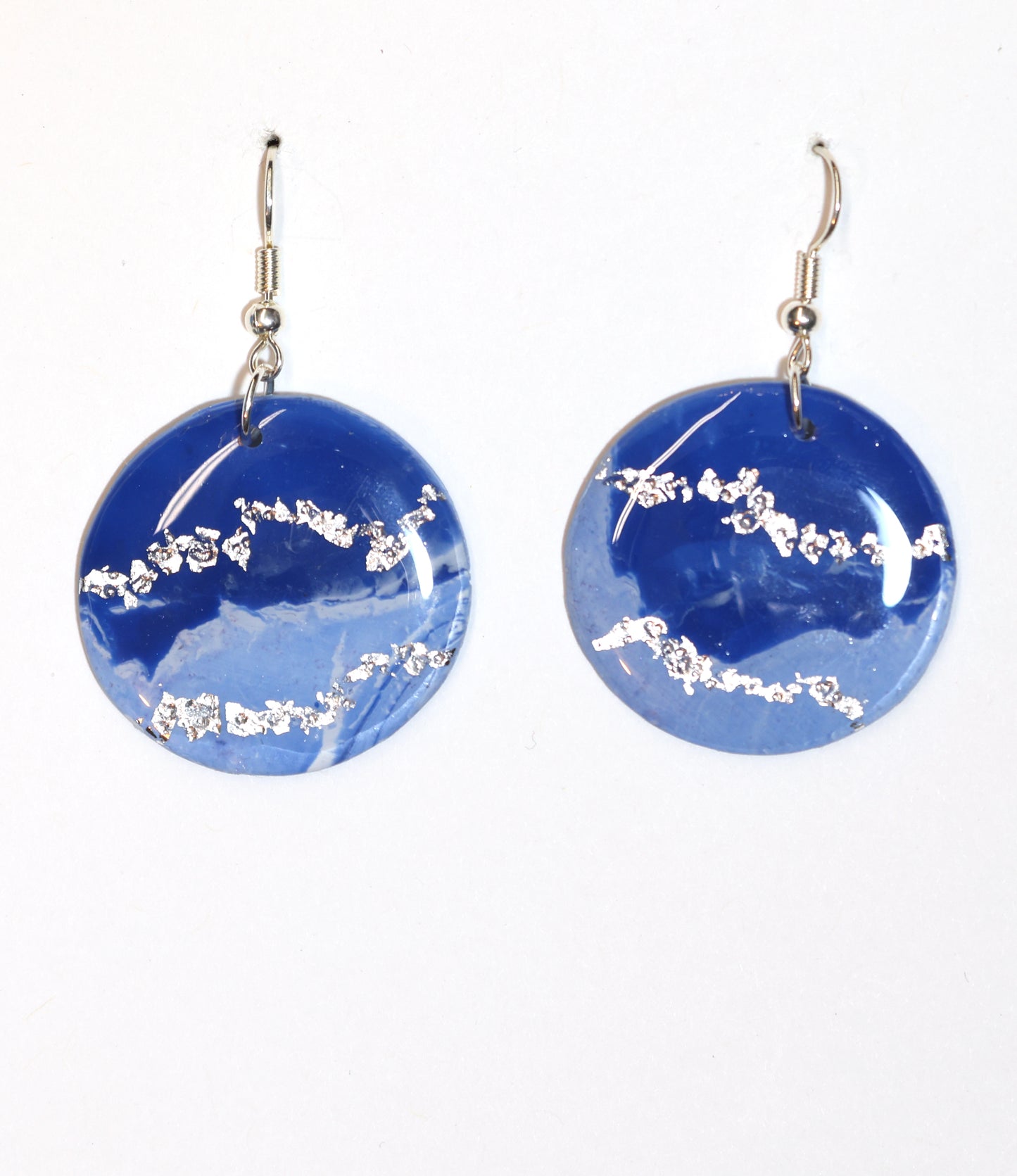 Blue & Silver Marble Style Wire Dangle Earrings