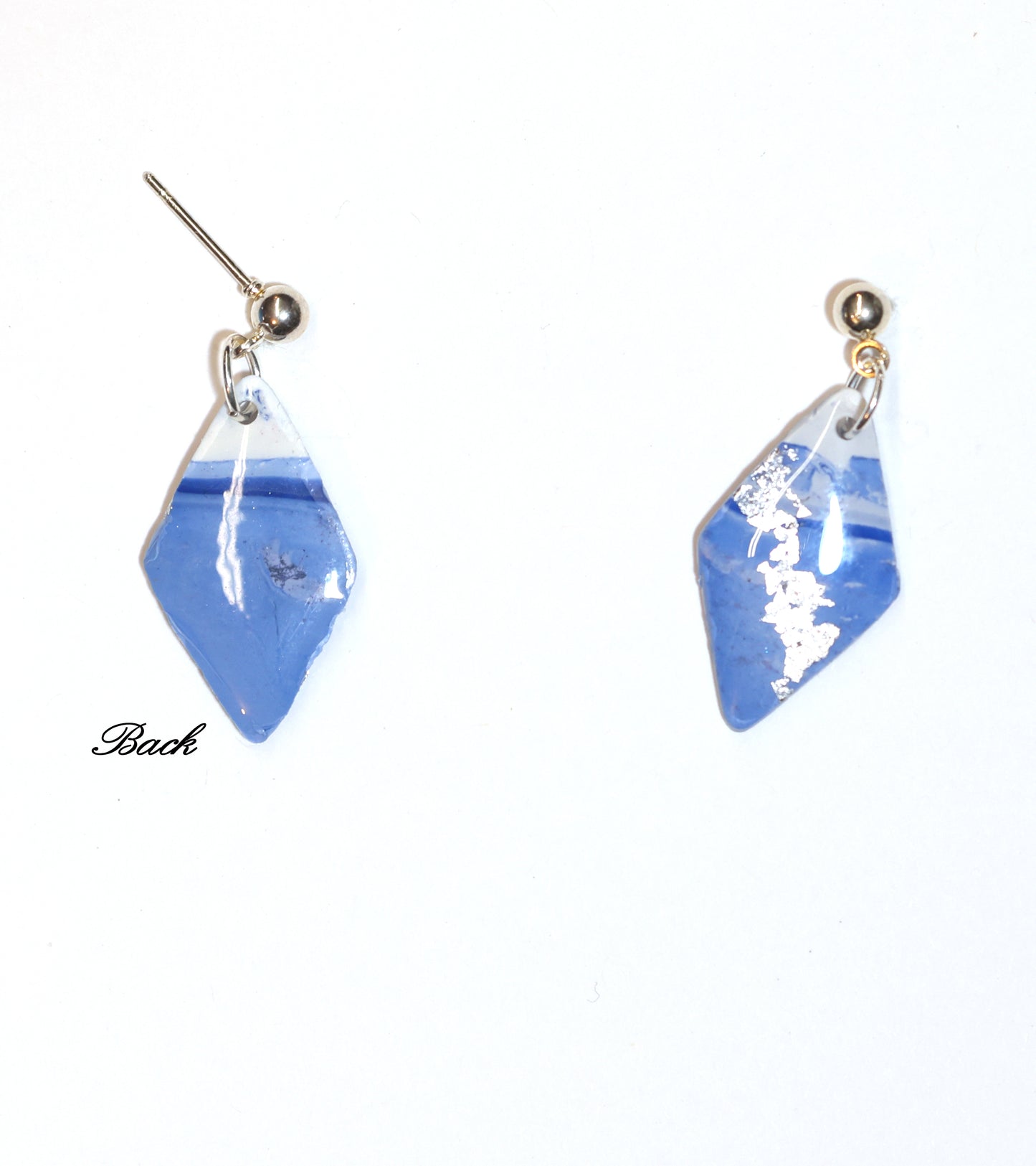 Blue & White Marble Style Earrings with Silver Accents