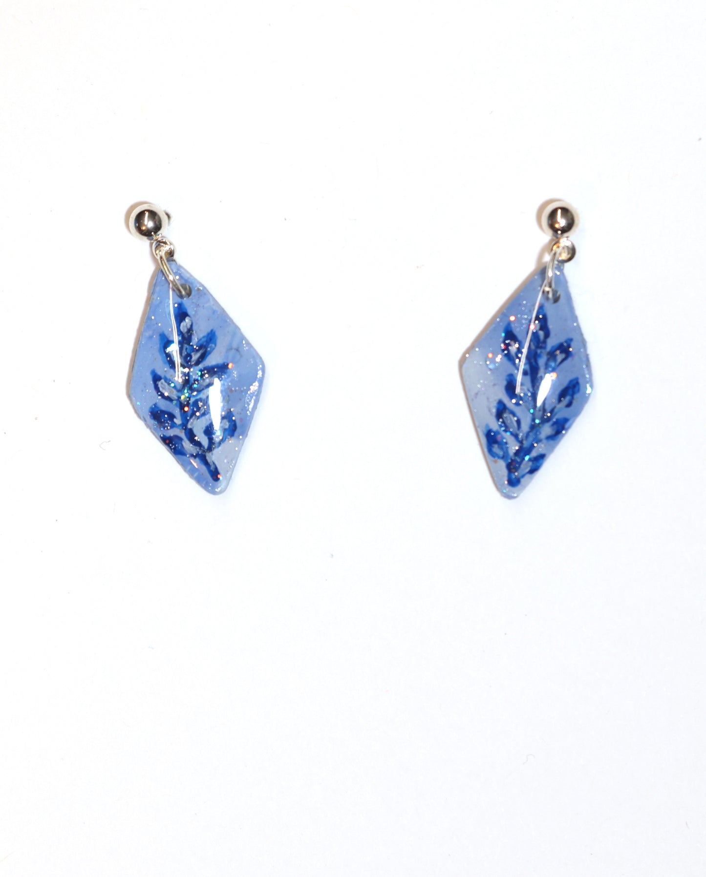 Blue & White Marble Style Post Dangle Earrings