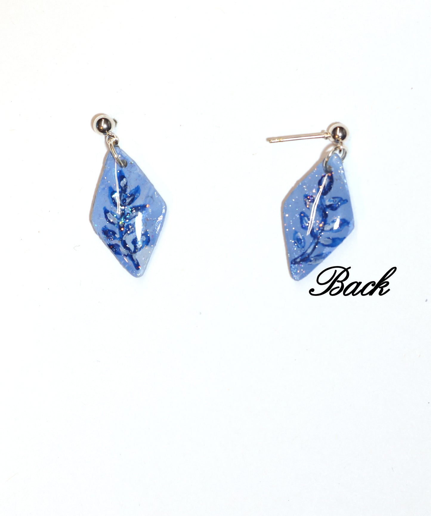 Blue & White Marble Style Post Dangle Earrings