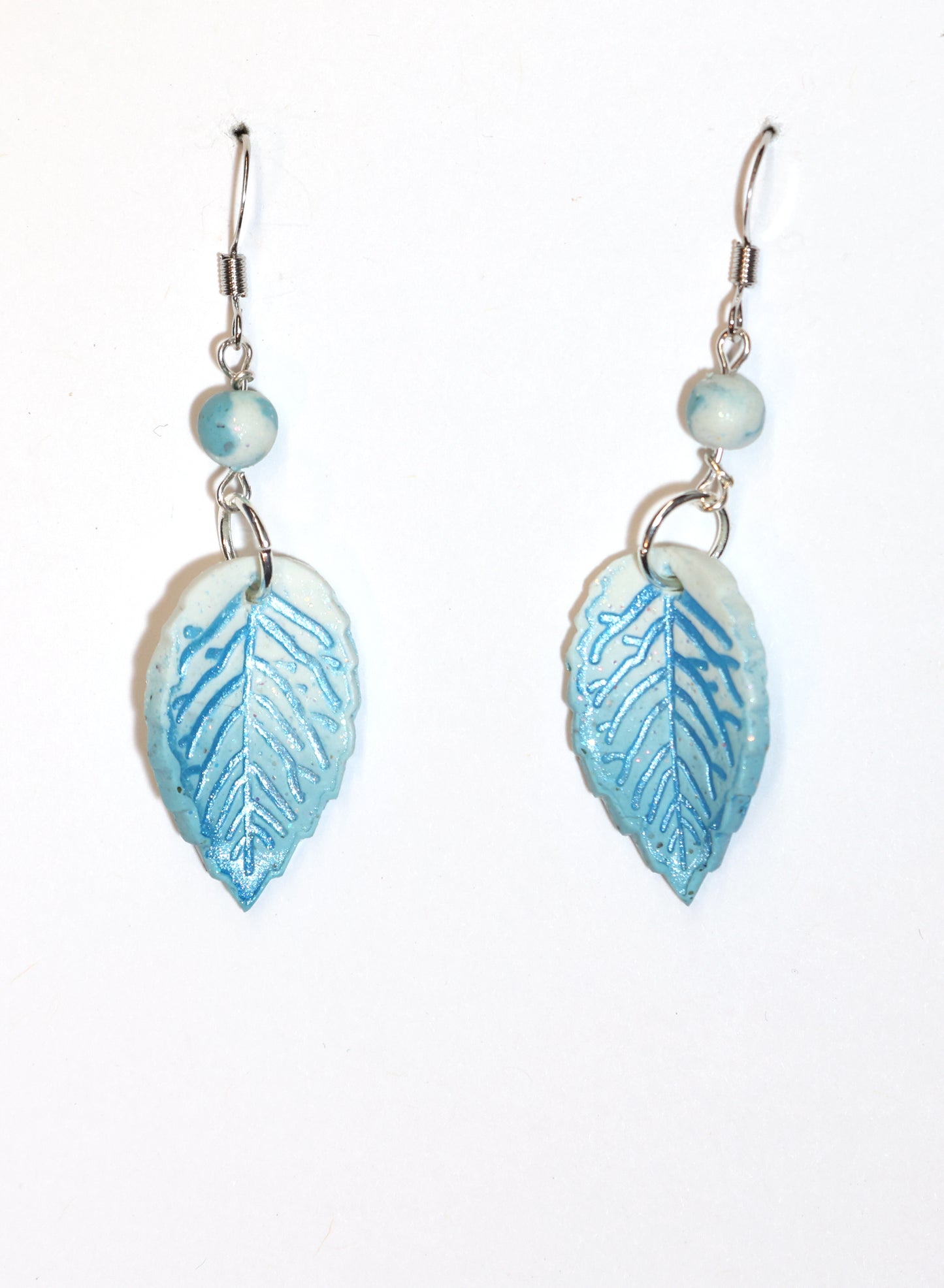 Leaf Dangle earrings in Blue-White Ombre