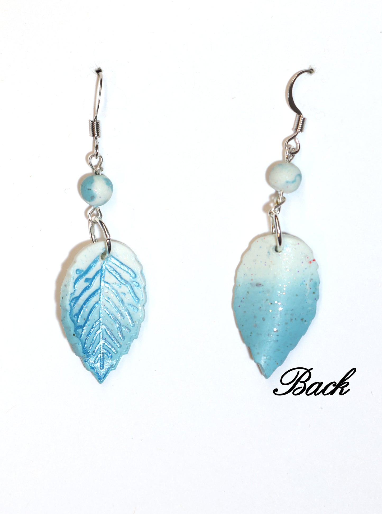 Leaf Dangle earrings in Blue-White Ombre