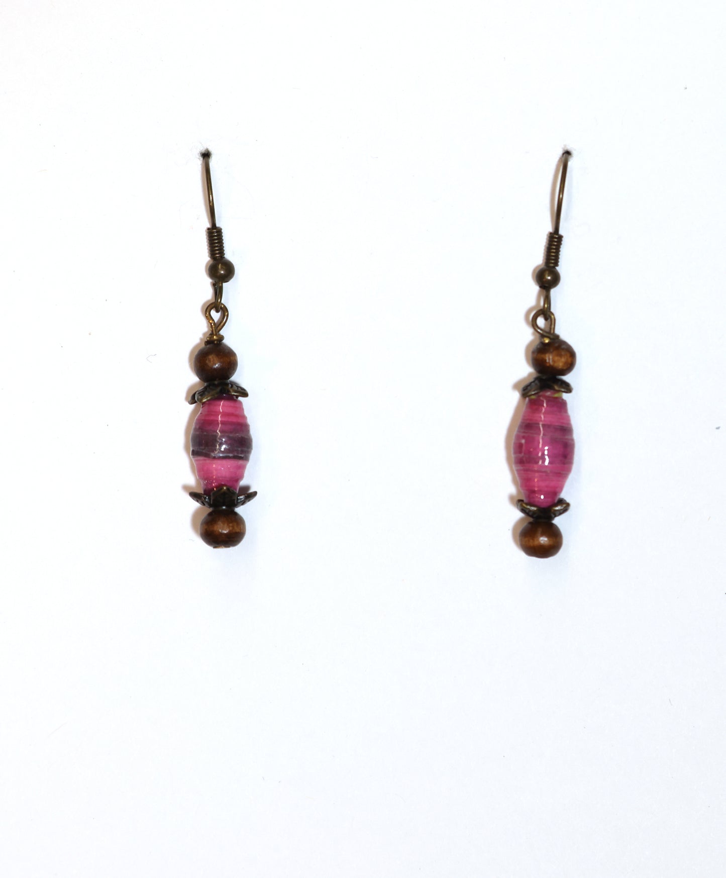 Pink and Brown Paper Bead Earrings