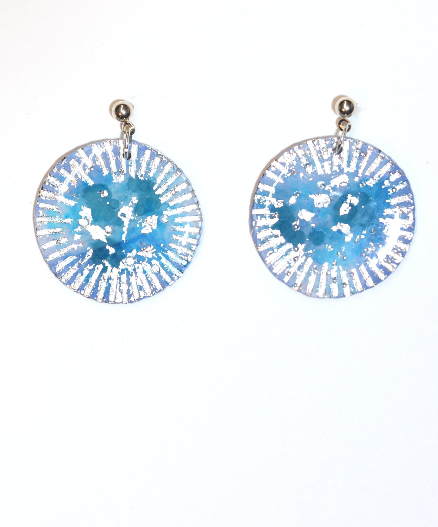 Turquoise/Blue & Silver Coin Style Dangle Earrings