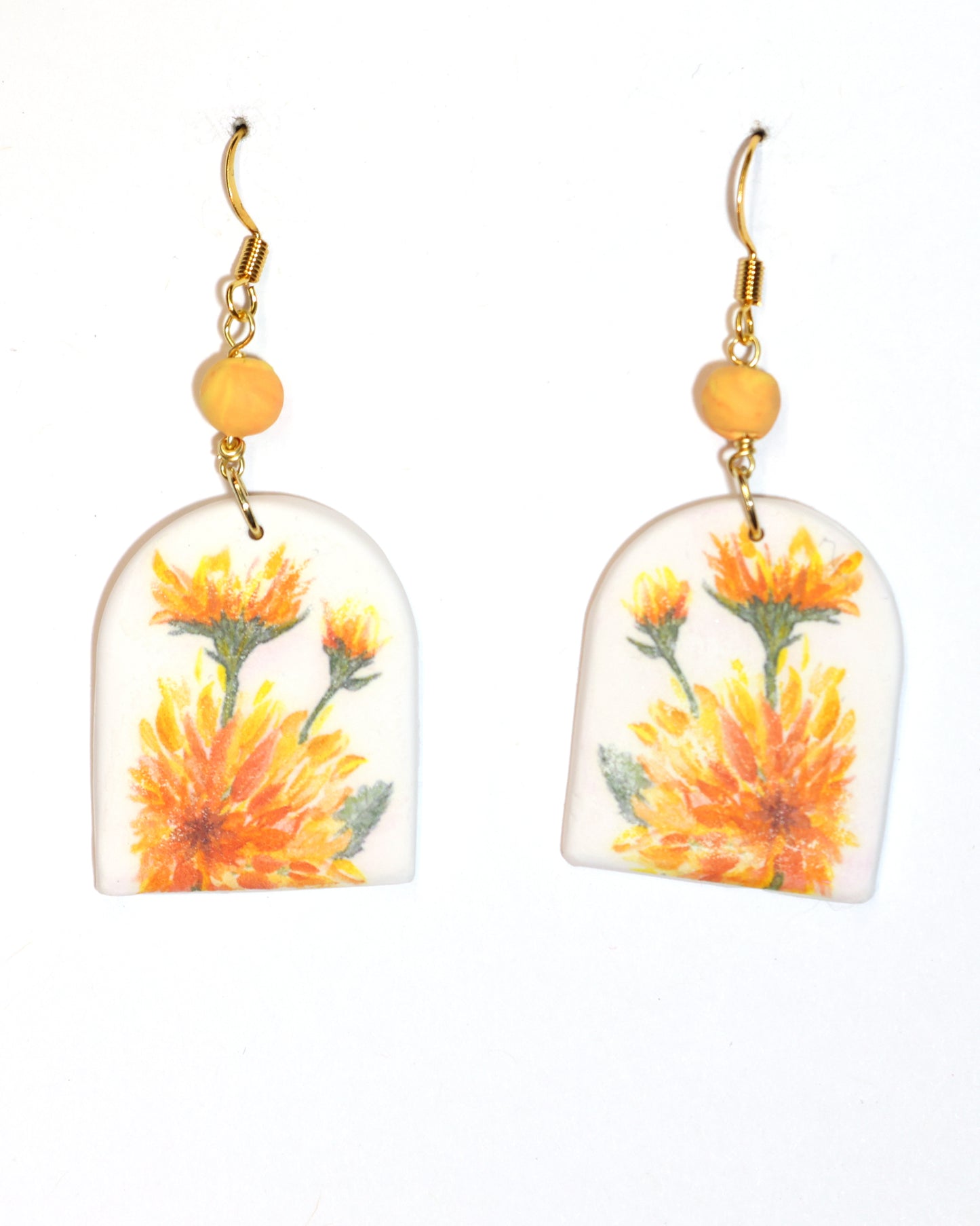 Golden MUM Flower Dangle Earrings