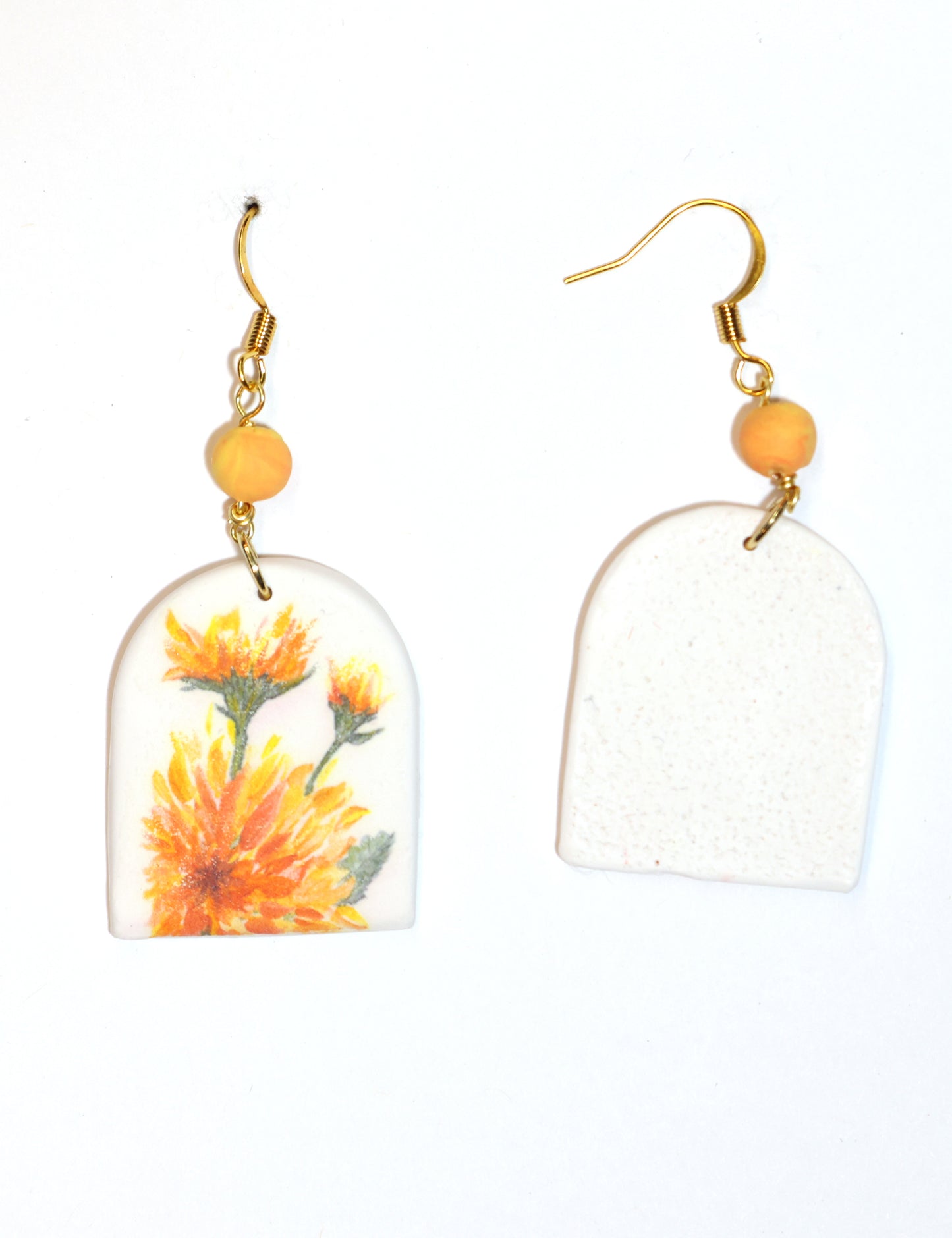 Golden MUM Flower Dangle Earrings