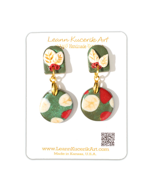 Christmas Leaf Dangle Post earrings