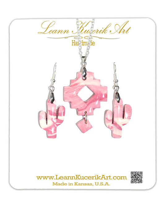 Pink Camo Saguaro Necklace & Earring Set
