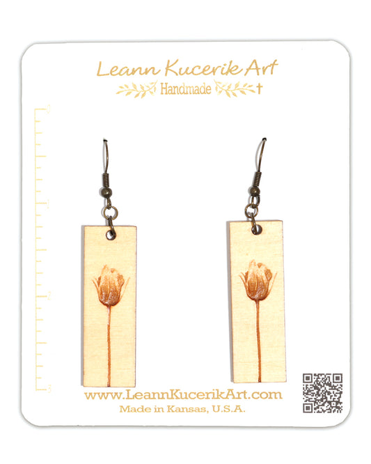 Rose Bud Engraved Wood Earrings