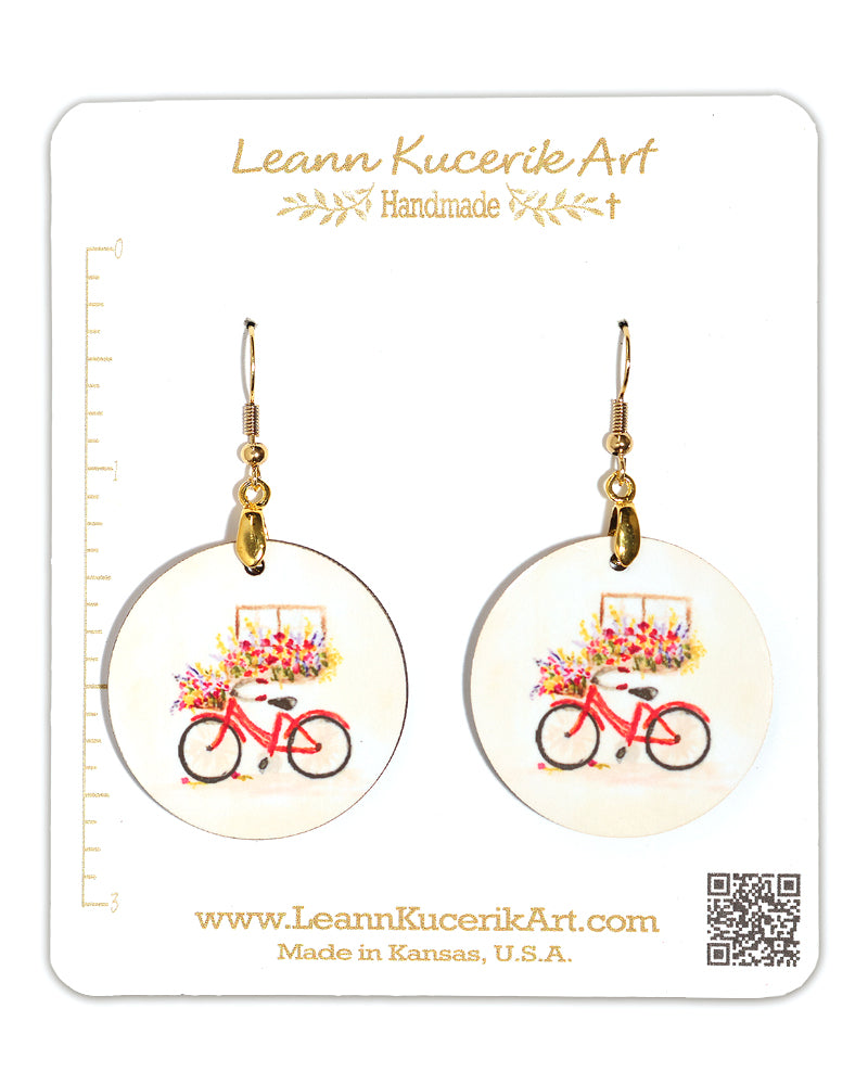 Watercolor Bicycle Dye Sublimation Wood Earrings