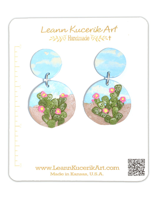 Large Round Prickly-Pear Cactus Earrings