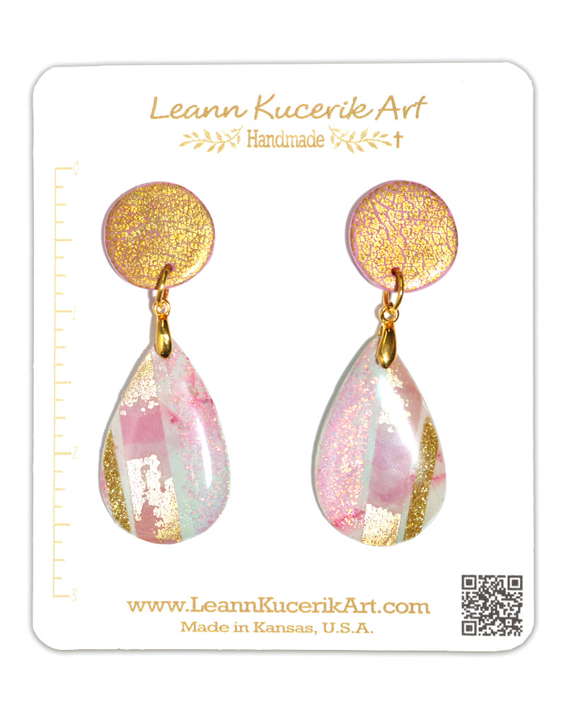 Pink & Gold Dangle Post earrings