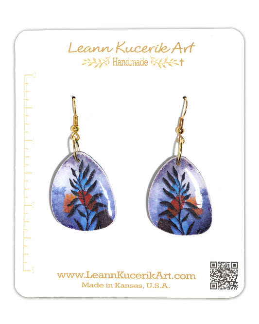 Blue Abstract Organic Shaped Dangle Earrings