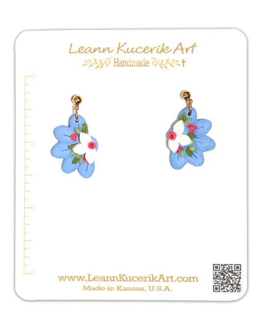 Blue Flower Post Dangle Earrings