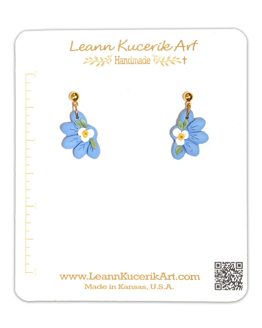 Little Blue Flower Post Dangle Earrings