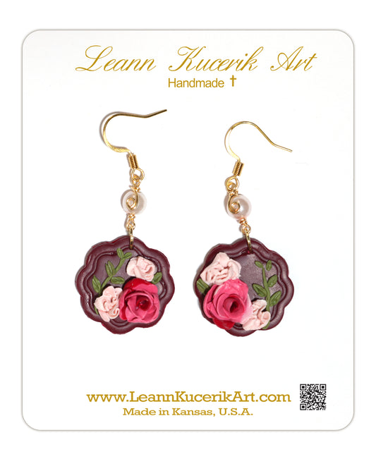 Burgundy Rose Earrings