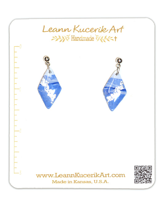 Blue & White Marble Style Earrings with Silver Accents