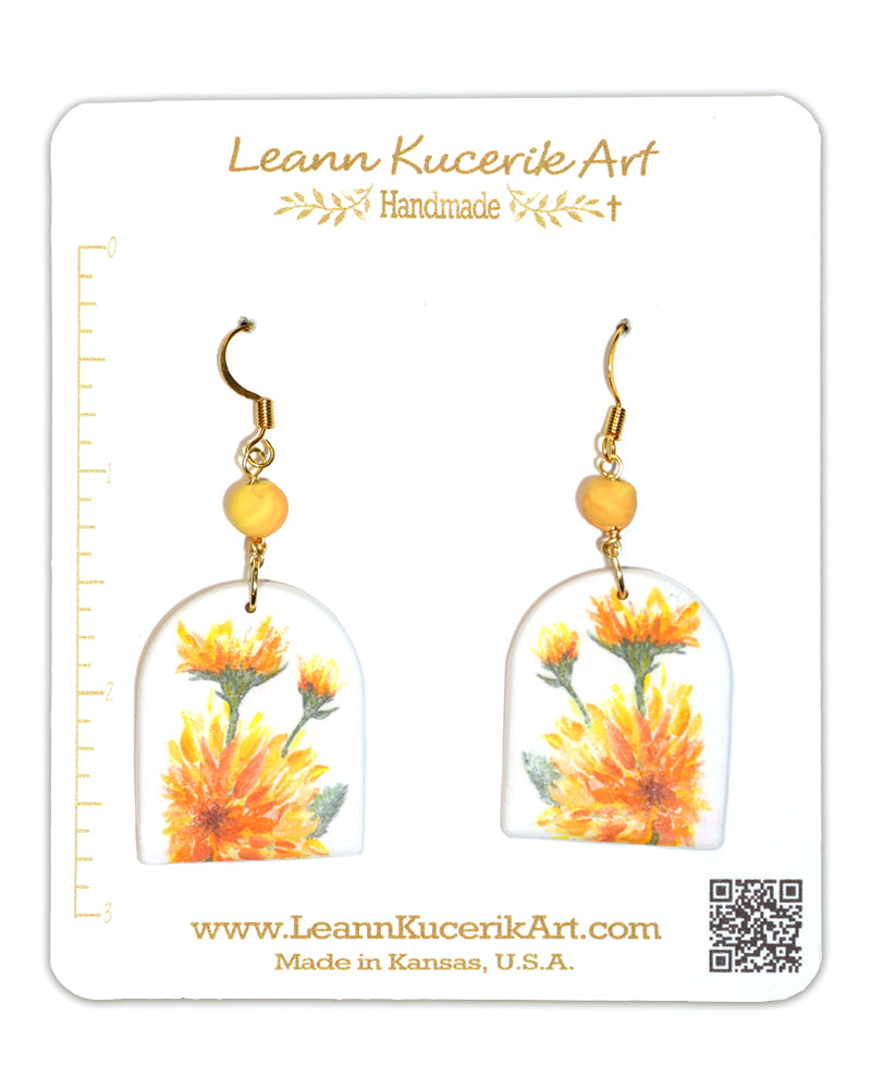 Golden MUM Flower Dangle Earrings