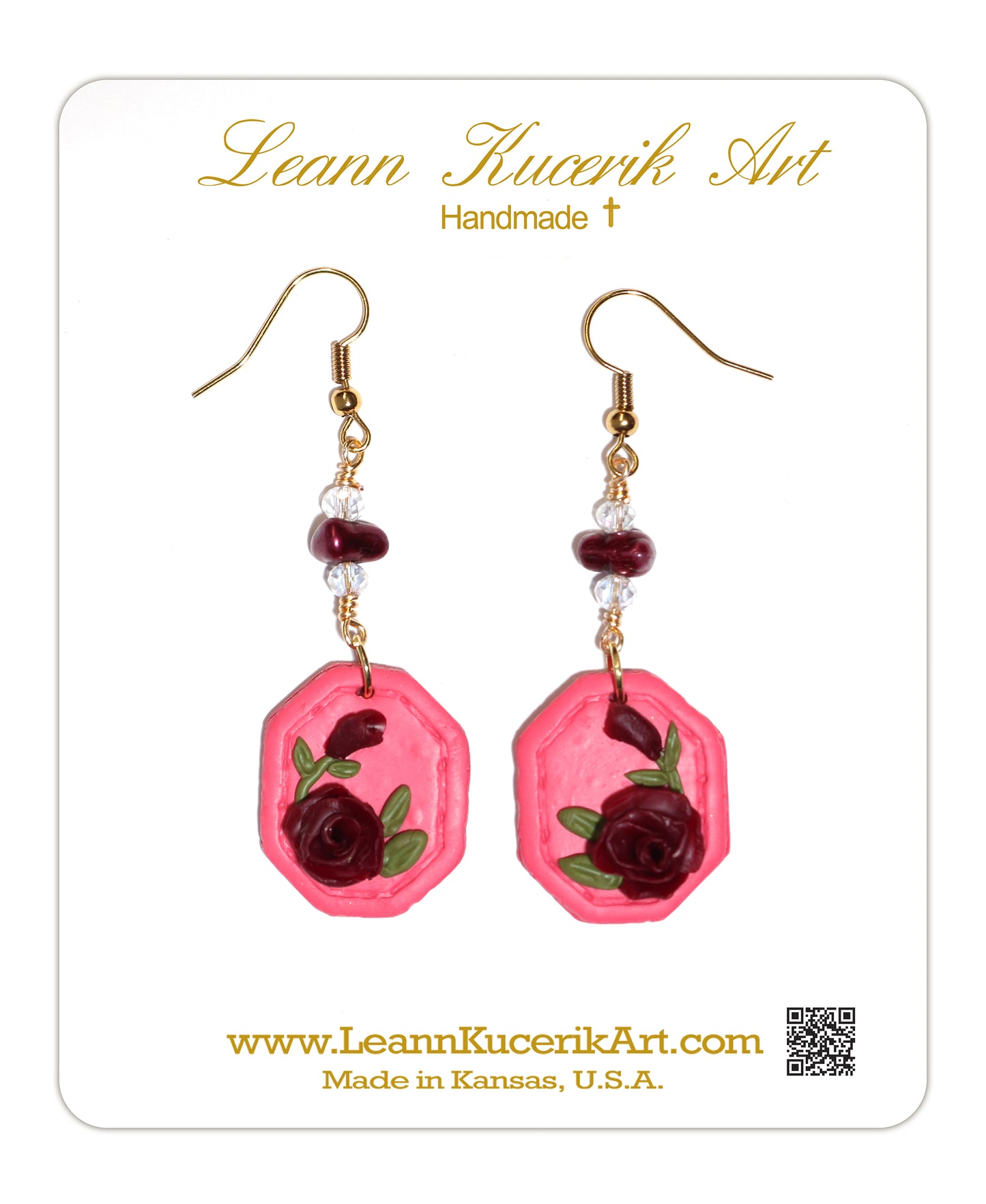 Pink and Burgundy Rose Earrings