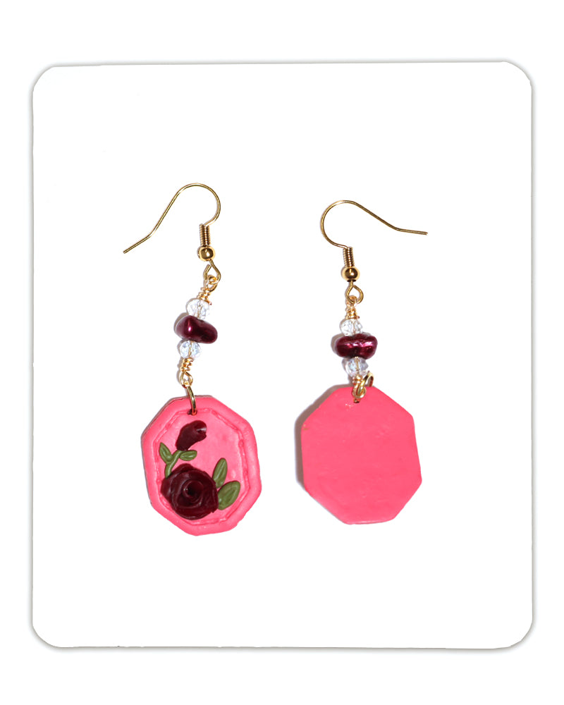 Pink and Burgundy Rose Earrings