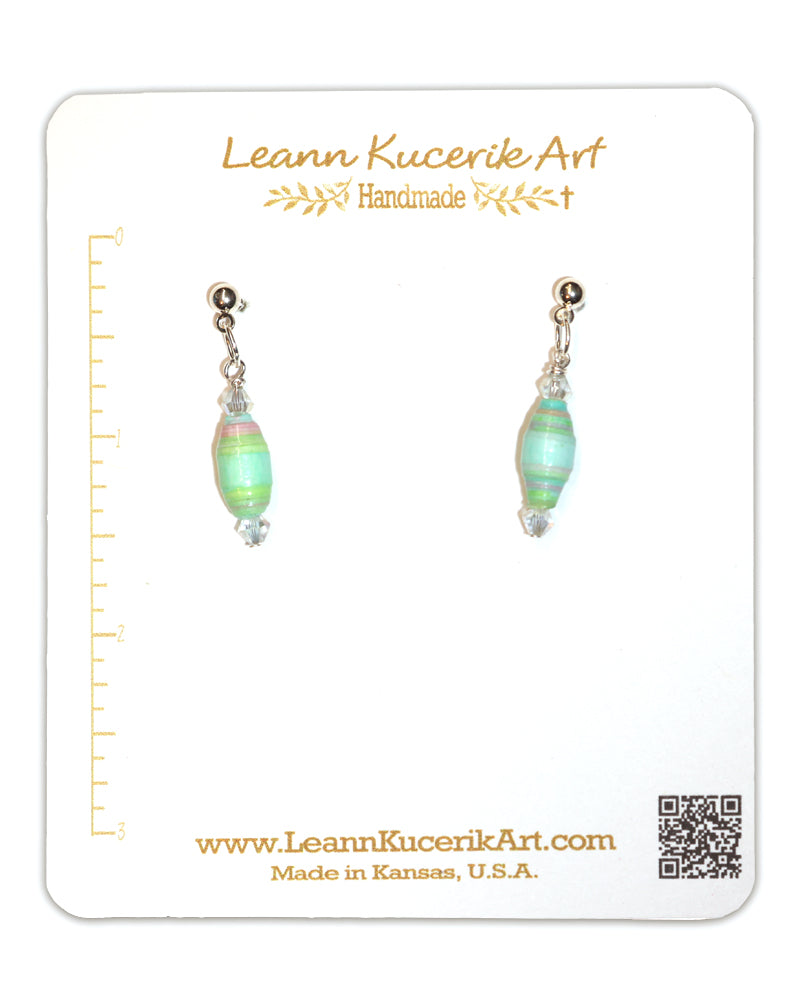 Soft Green Paper Bead Earrings