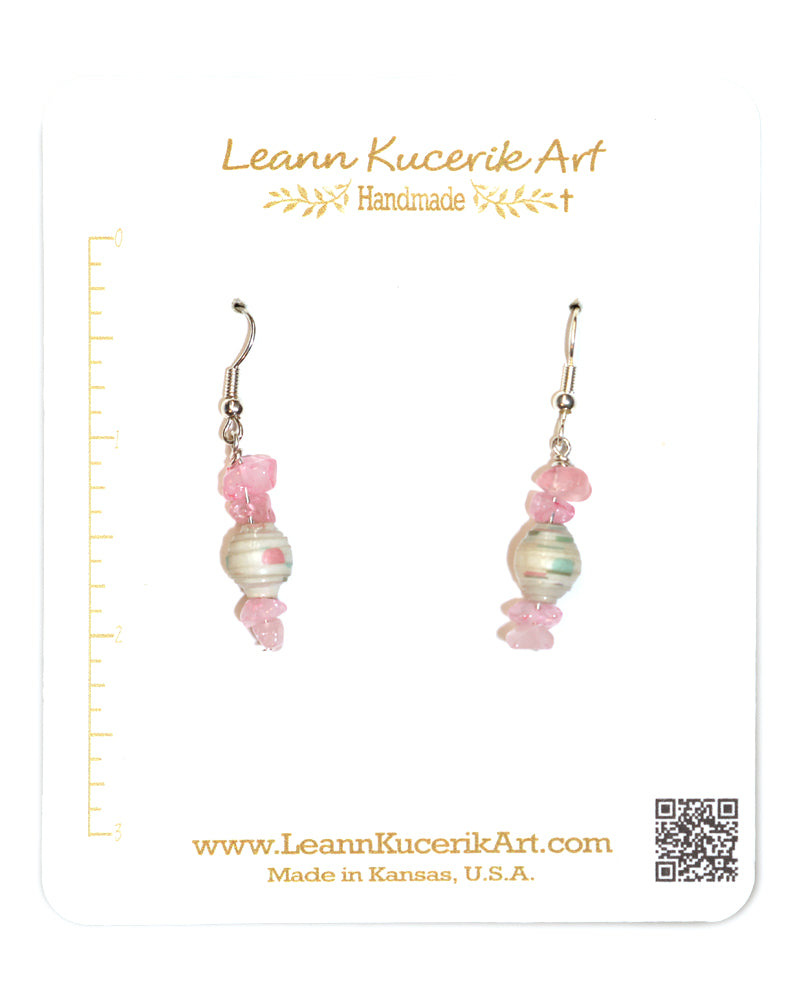 Adorable Pink and Cream Paper Bead Earrings